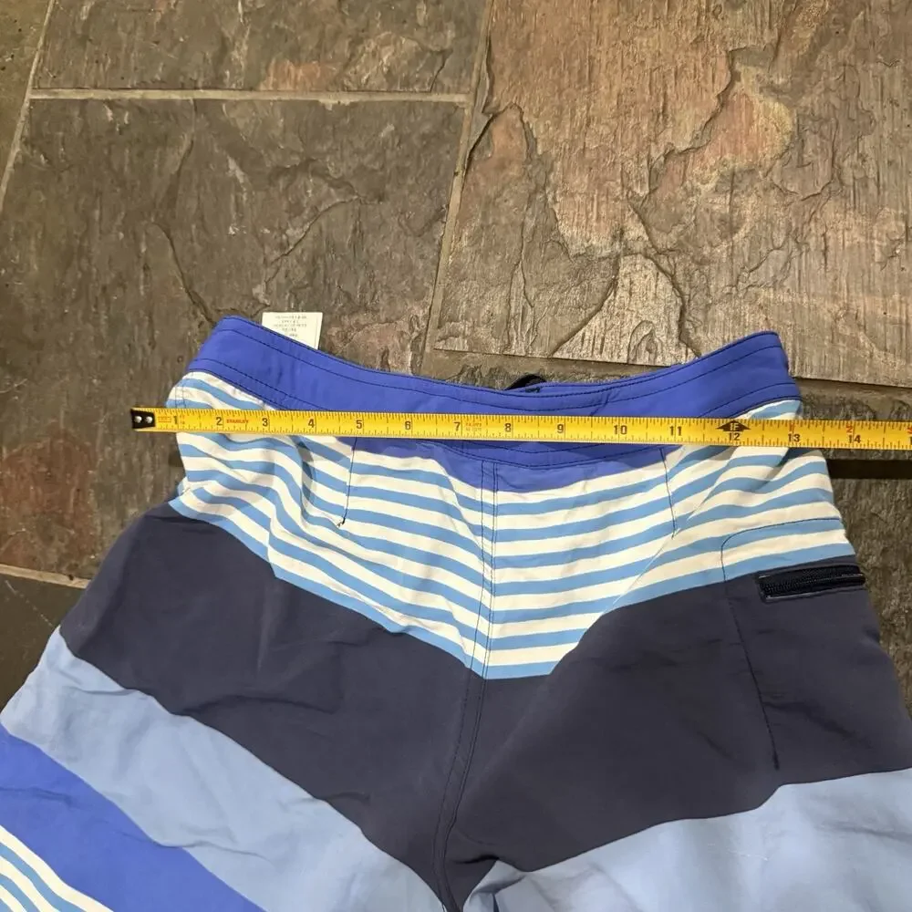 Patagonia Boys Board Shorts Size 12 Blue Striped Swim Trunks Youth Surf Beach